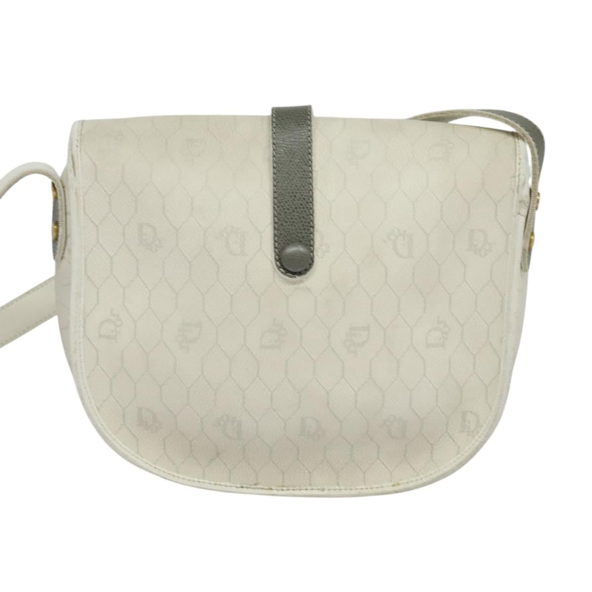 Christian Dior Honeycomb Canvas Shoulder Bag PVC White Gold Auth 126124