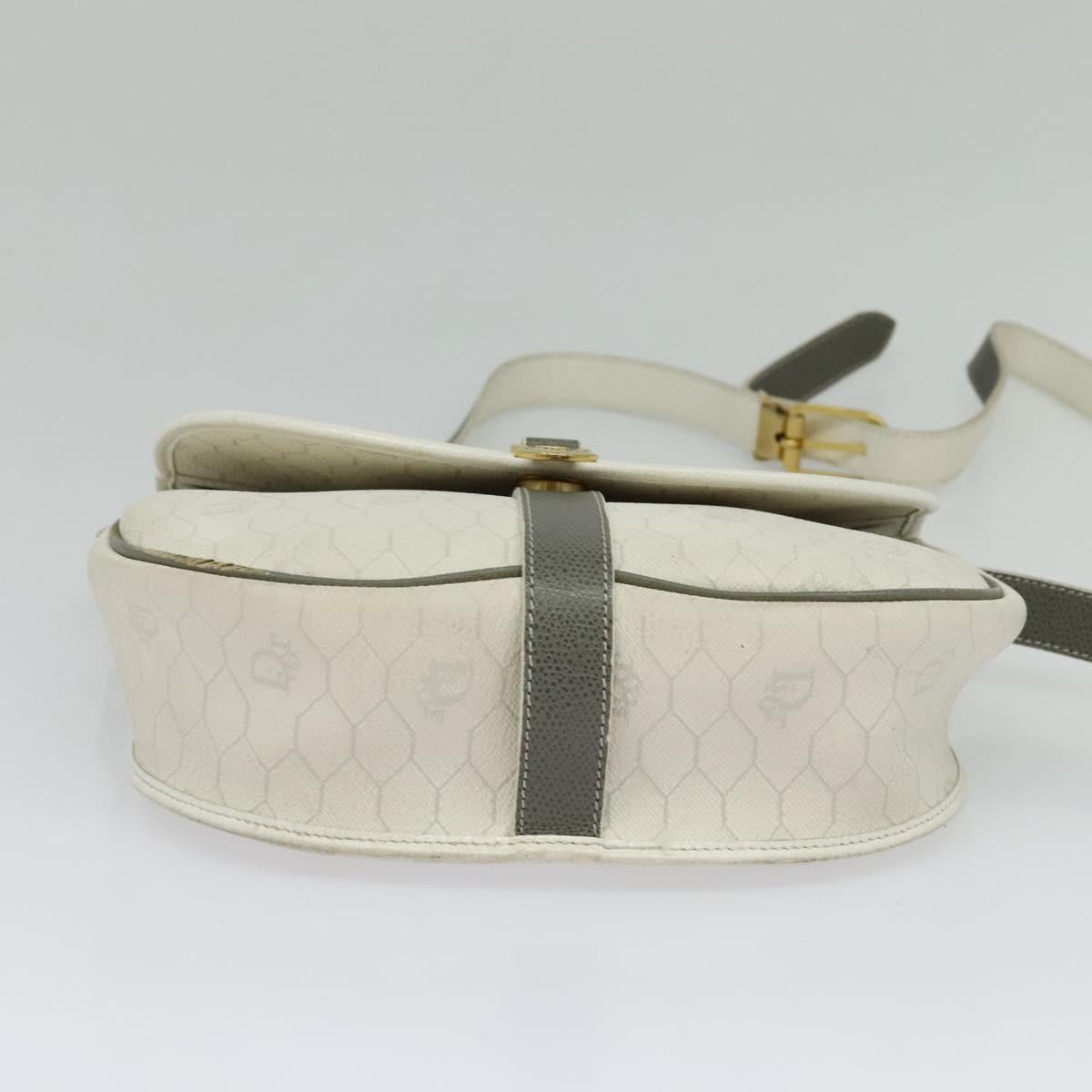 Christian Dior Honeycomb Canvas Shoulder Bag PVC White Gold Auth 126124