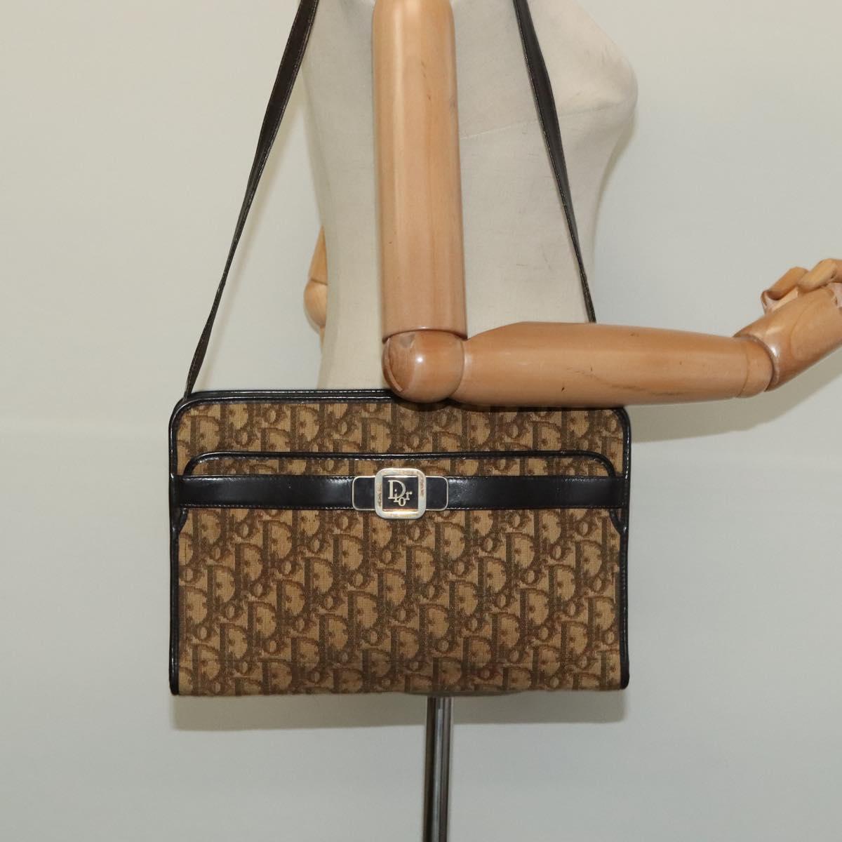 Christian Dior Trotter Canvas Shoulder Bag Beige Auth 126128