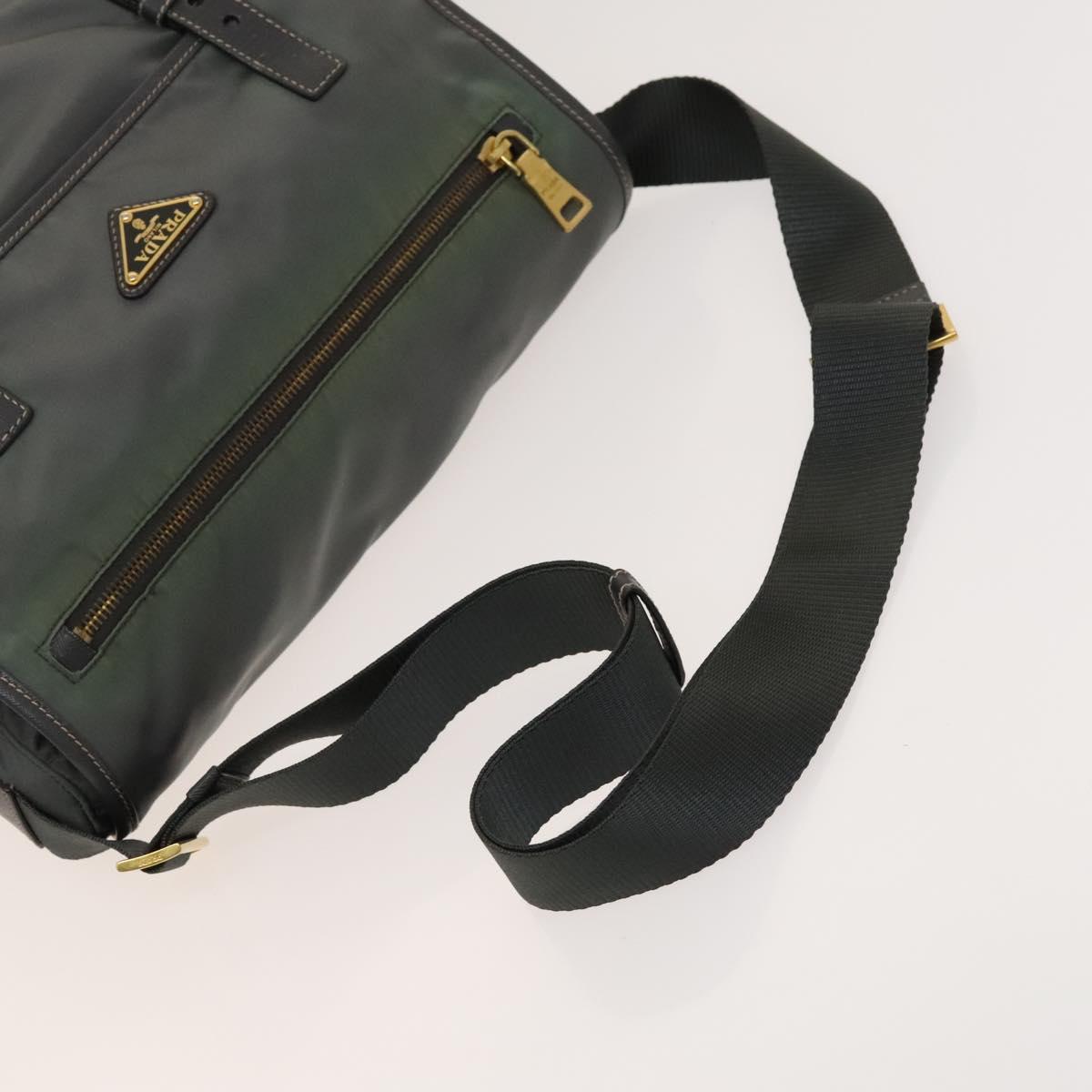 PRADA Shoulder Bag Nylon Leather 2Set Blue Gray Auth 126134