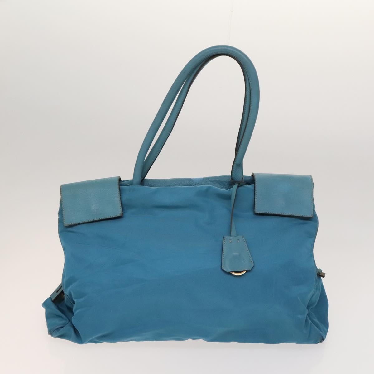 PRADA Shoulder Bag Nylon Leather 2Set Blue Gray Auth 126134