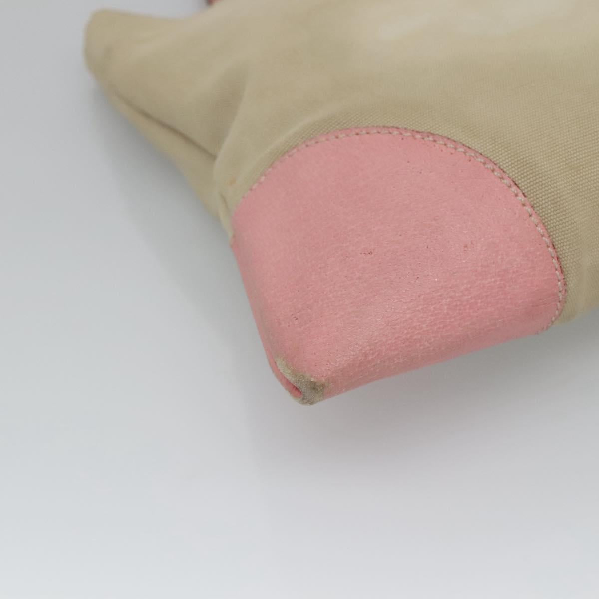 PRADA Tote Bag Canvas Beige Silver Auth 126135