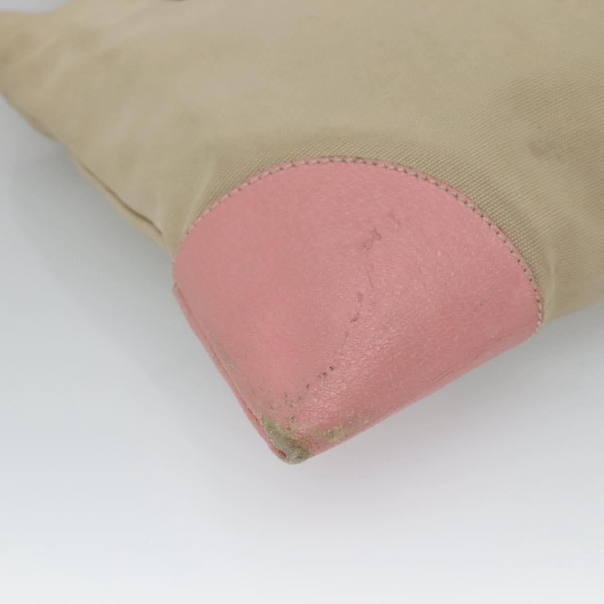 PRADA Tote Bag Canvas Beige Silver Auth 126135