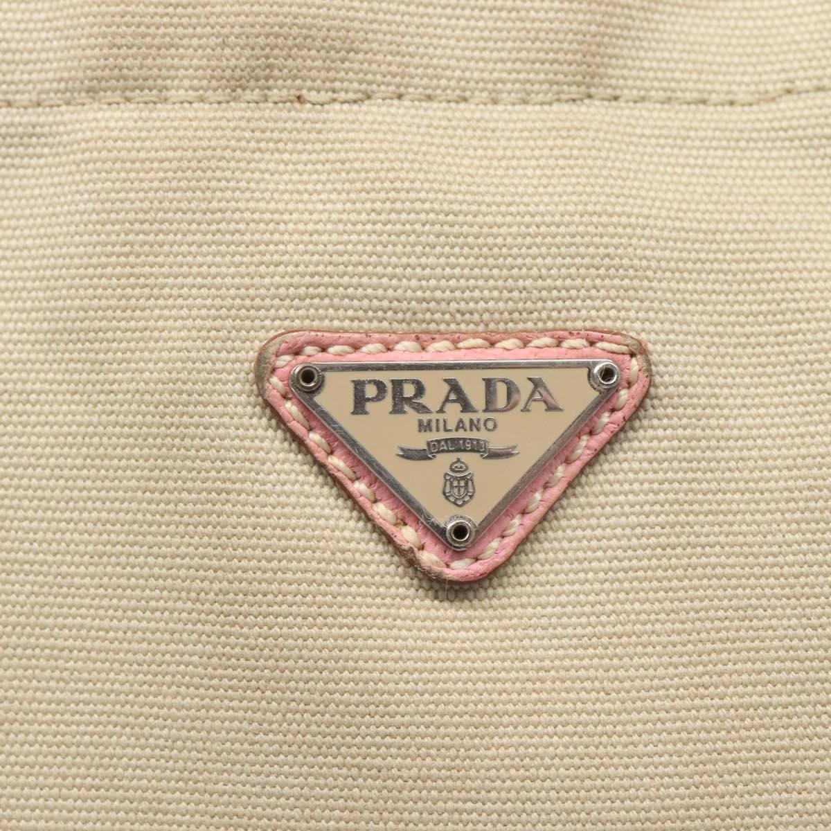 PRADA Tote Bag Canvas Beige Silver Auth 126135