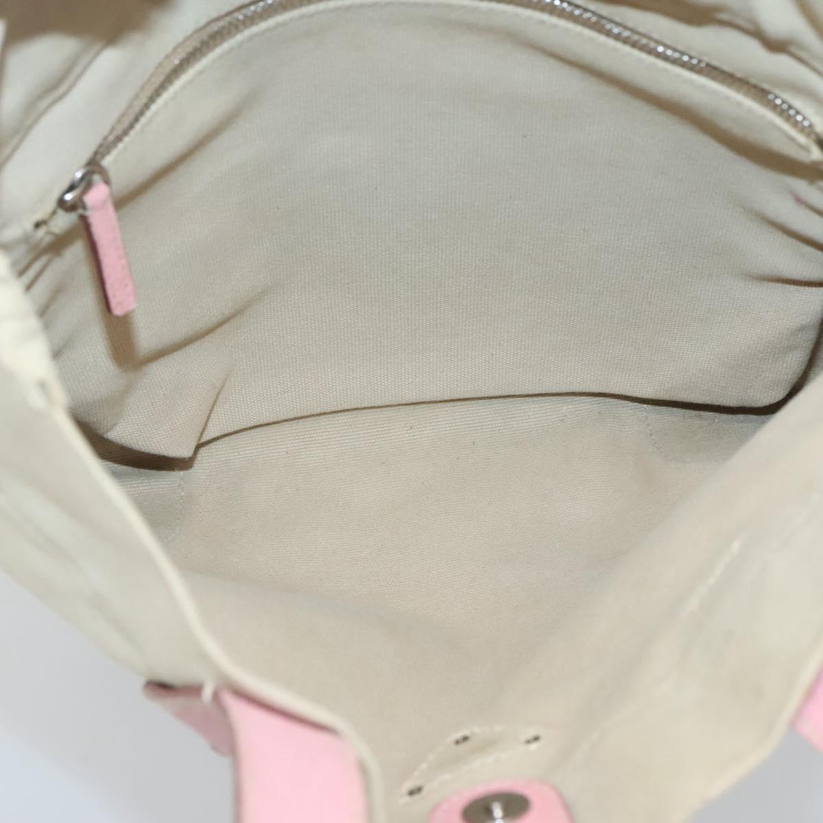 PRADA Tote Bag Canvas Beige Silver Auth 126135