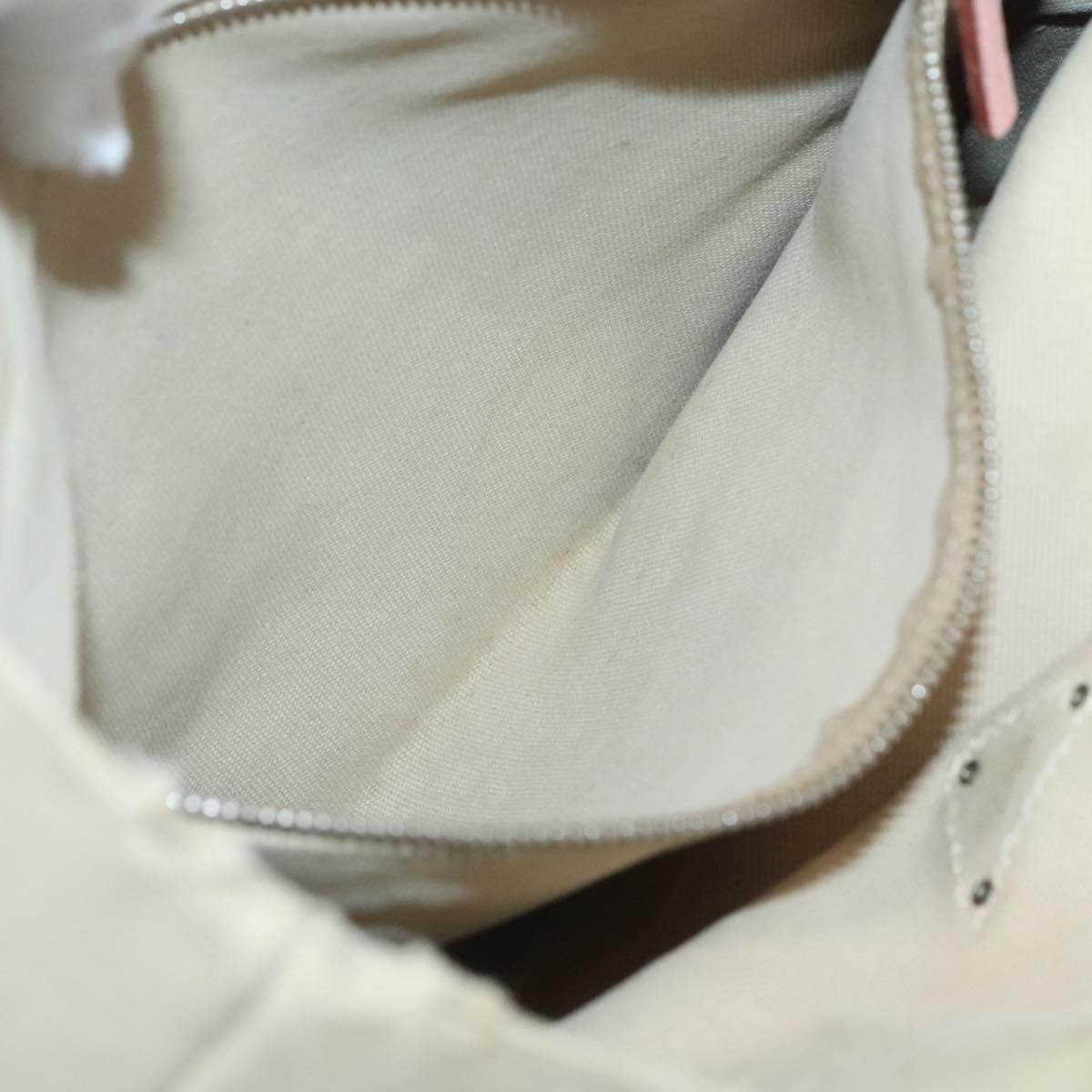 PRADA Tote Bag Canvas Beige Silver Auth 126135