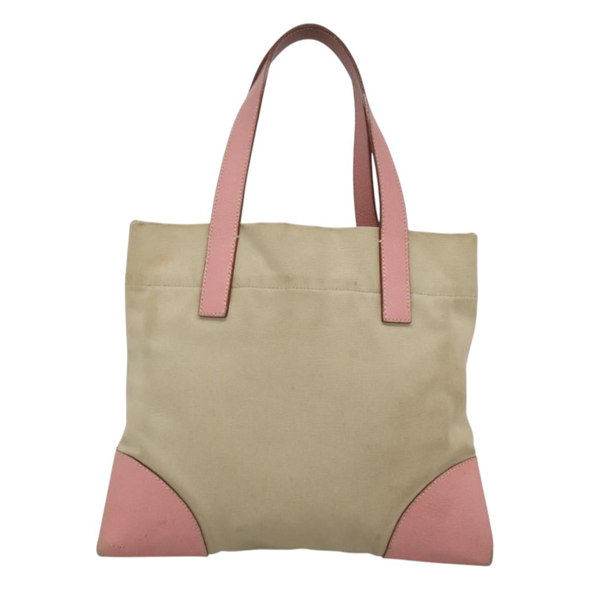 PRADA Tote Bag Canvas Beige Silver Auth 126135