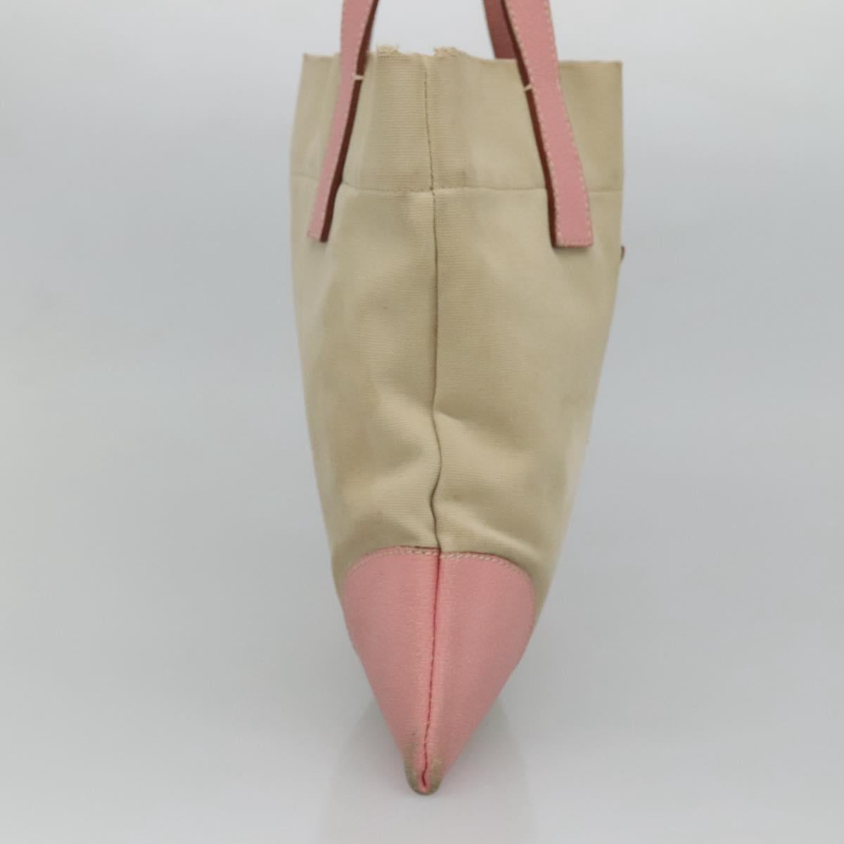 PRADA Tote Bag Canvas Beige Silver Auth 126135