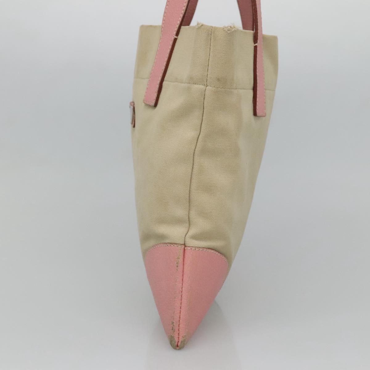 PRADA Tote Bag Canvas Beige Silver Auth 126135