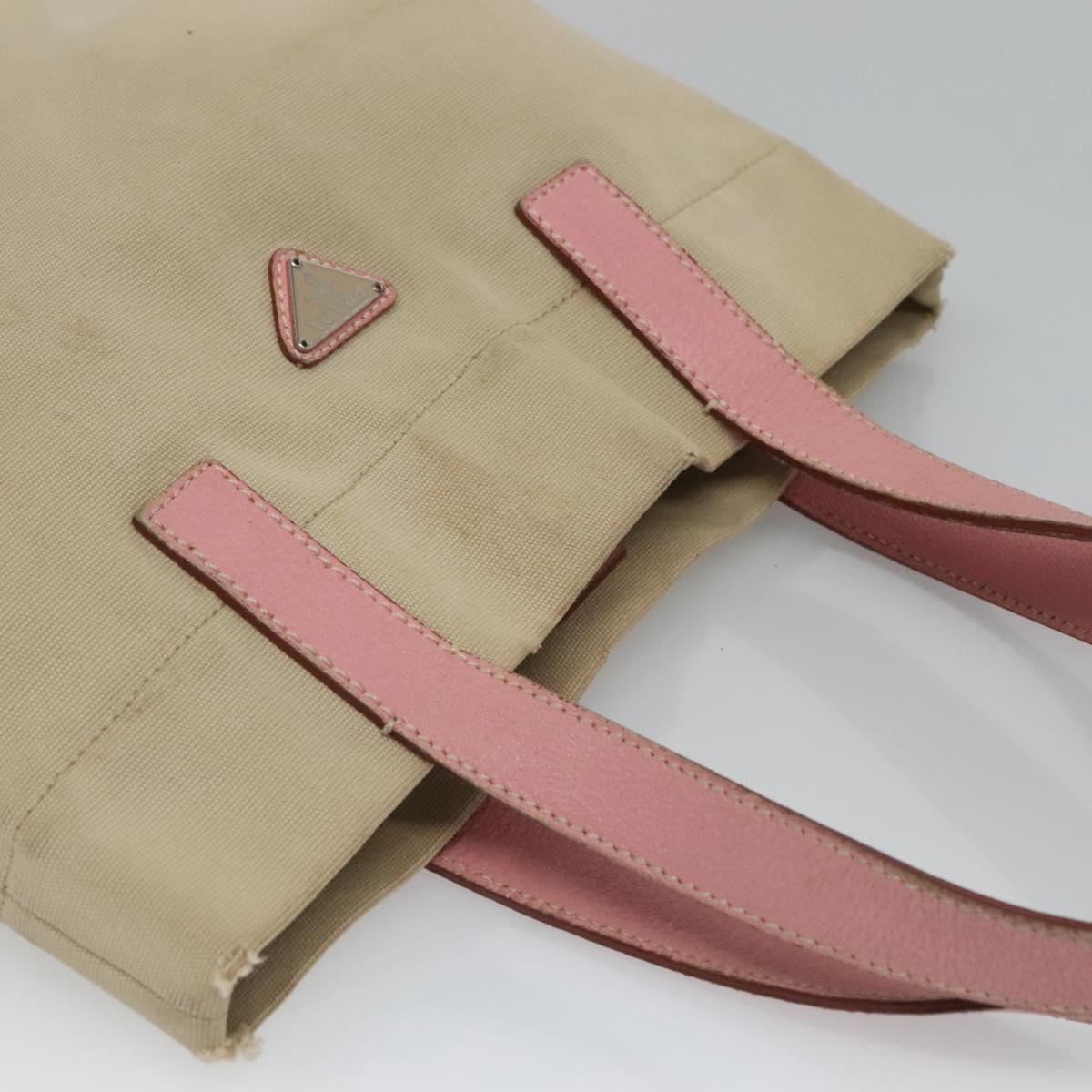 PRADA Tote Bag Canvas Beige Silver Auth 126135