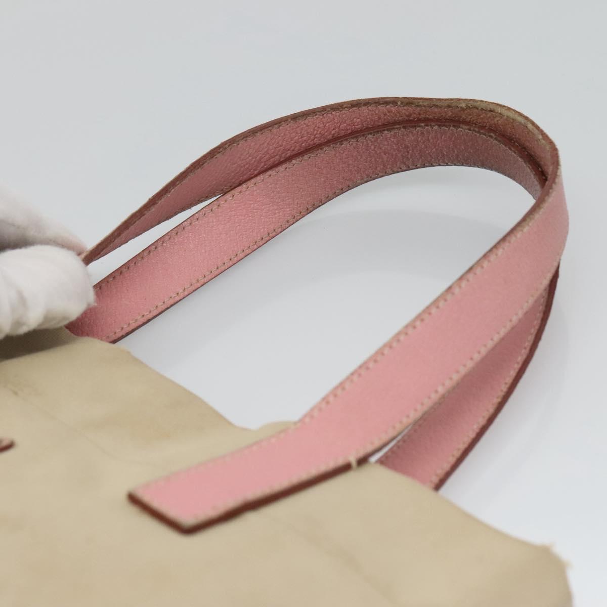 PRADA Tote Bag Canvas Beige Silver Auth 126135