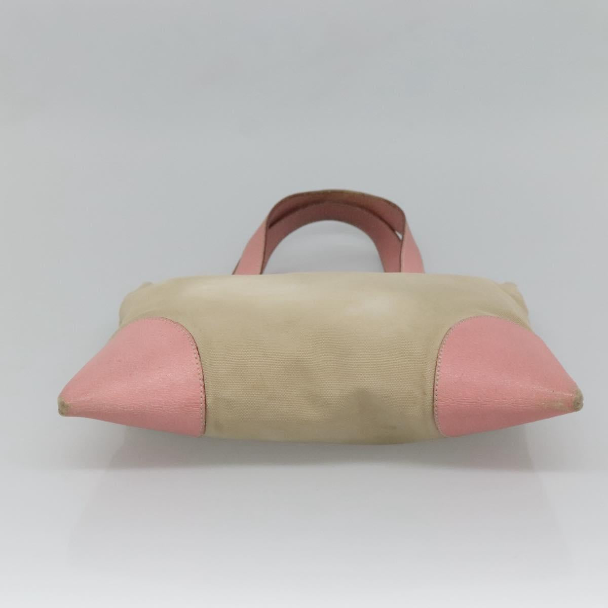 PRADA Tote Bag Canvas Beige Silver Auth 126135