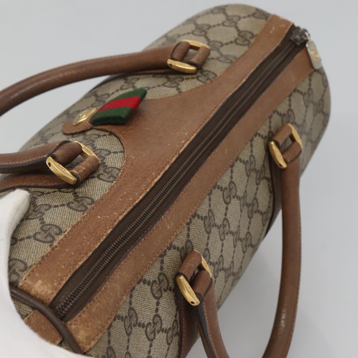GUCCI GG Supreme Web Sherry Line Boston Bag PVC Beige Gold 40 02 007 Auth 126148