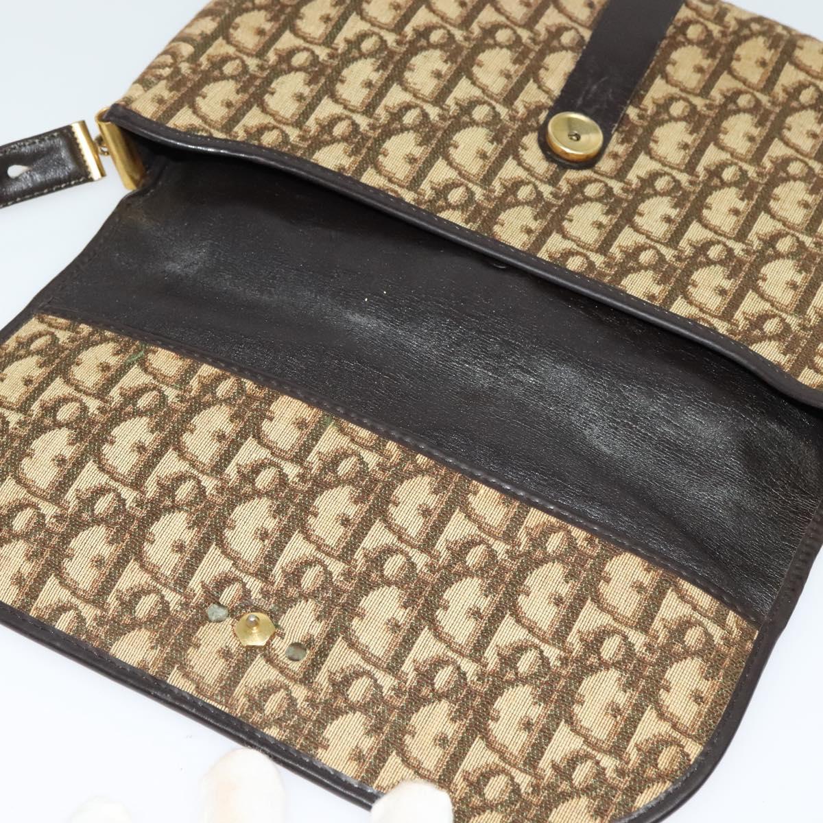 Christian Dior Trotter Canvas Shoulder Bag Brown Gold Auth 126151