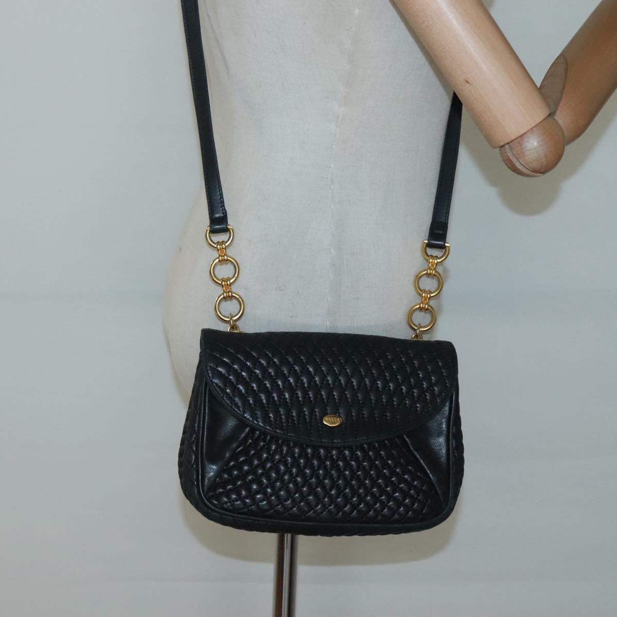 BALLY Shoulder Bag Leather Black Gold Auth 126155