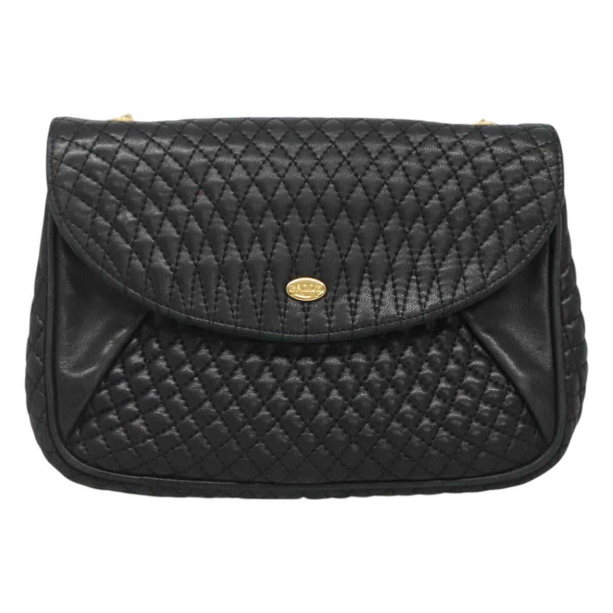 BALLY Shoulder Bag Leather Black Gold Auth 126155