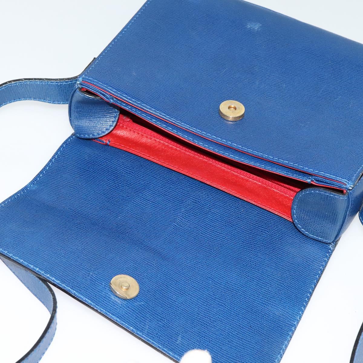 CELINE Shoulder Bag Leather Blue Gold Auth 126160