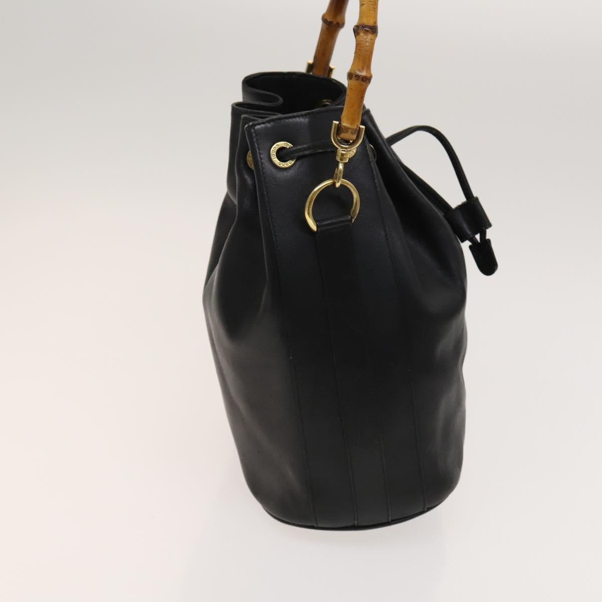 GUCCI Bamboo Hand Bag Leather 2way Black Gold 001 2855 1657 0 Auth 126167