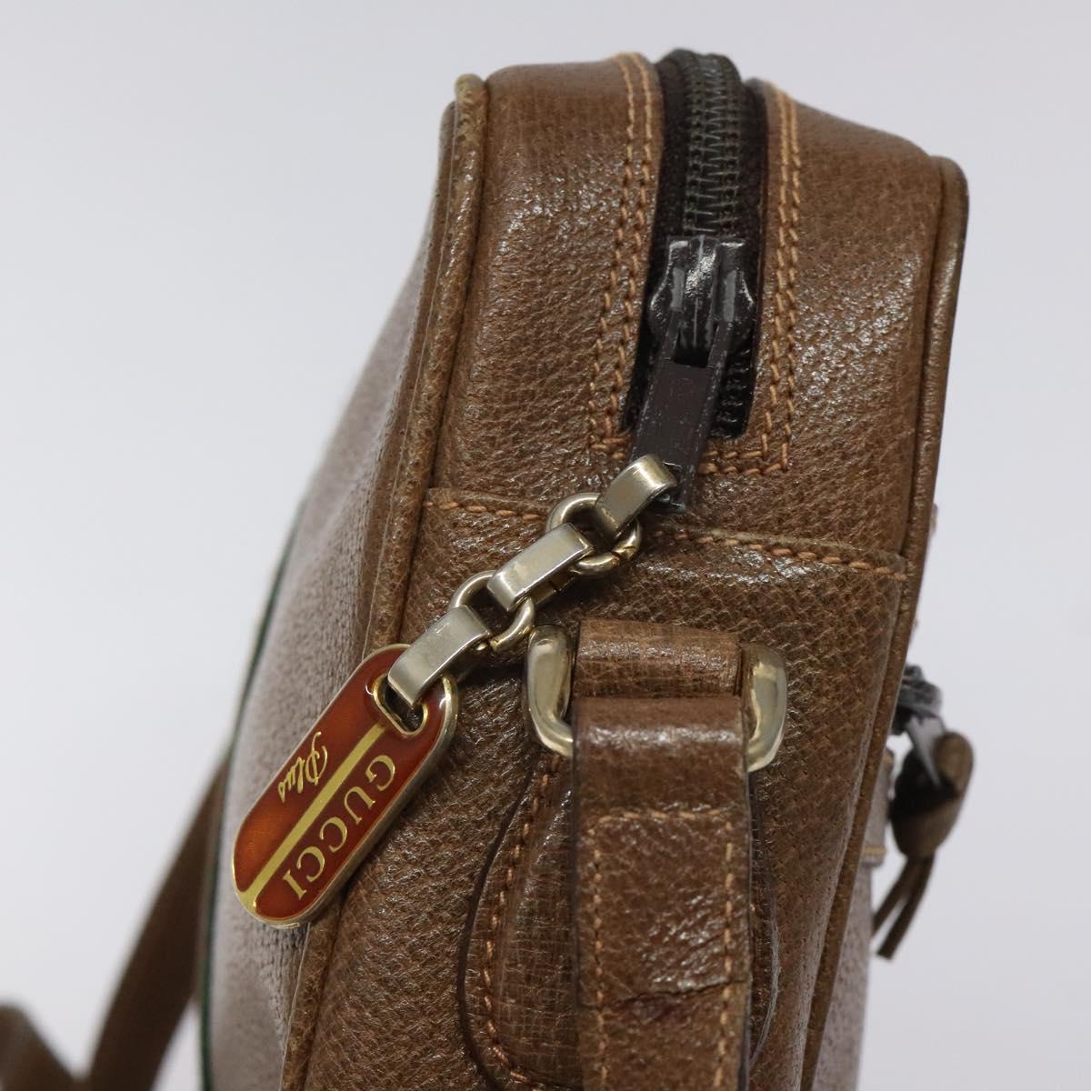 GUCCI Web Sherry Line Shoulder Bag Leather Brown Gold Auth 126169