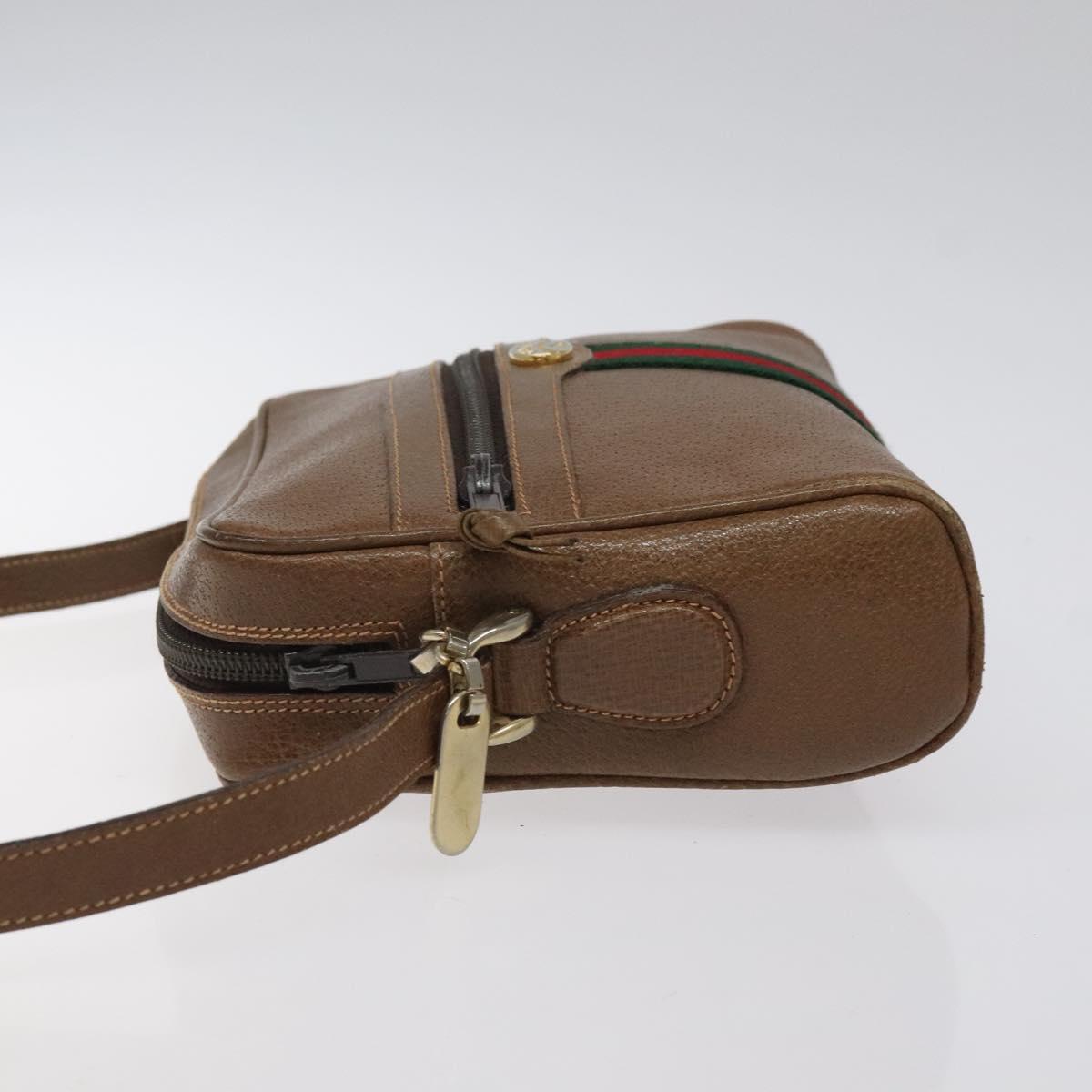 GUCCI Web Sherry Line Shoulder Bag Leather Brown Gold Auth 126169