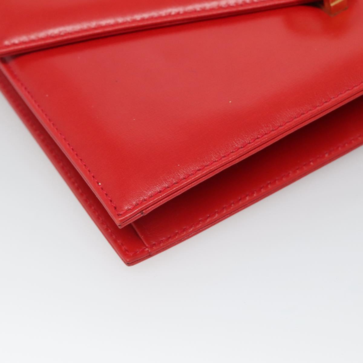 GUCCI Shoulder Bag Leather Red Gold Auth 126170