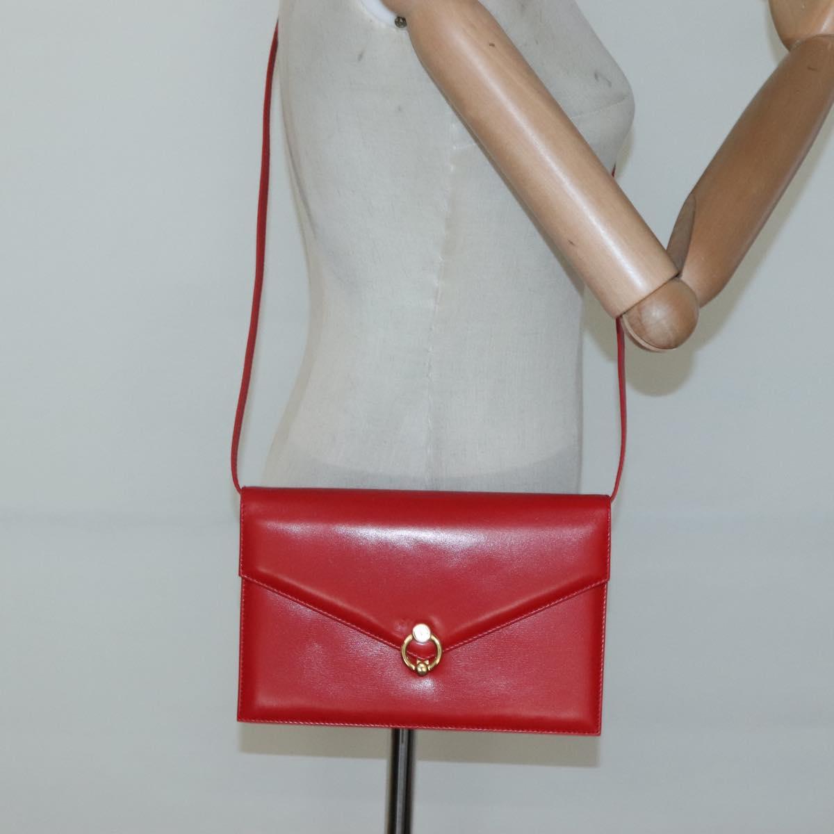 GUCCI Shoulder Bag Leather Red Gold Auth 126170