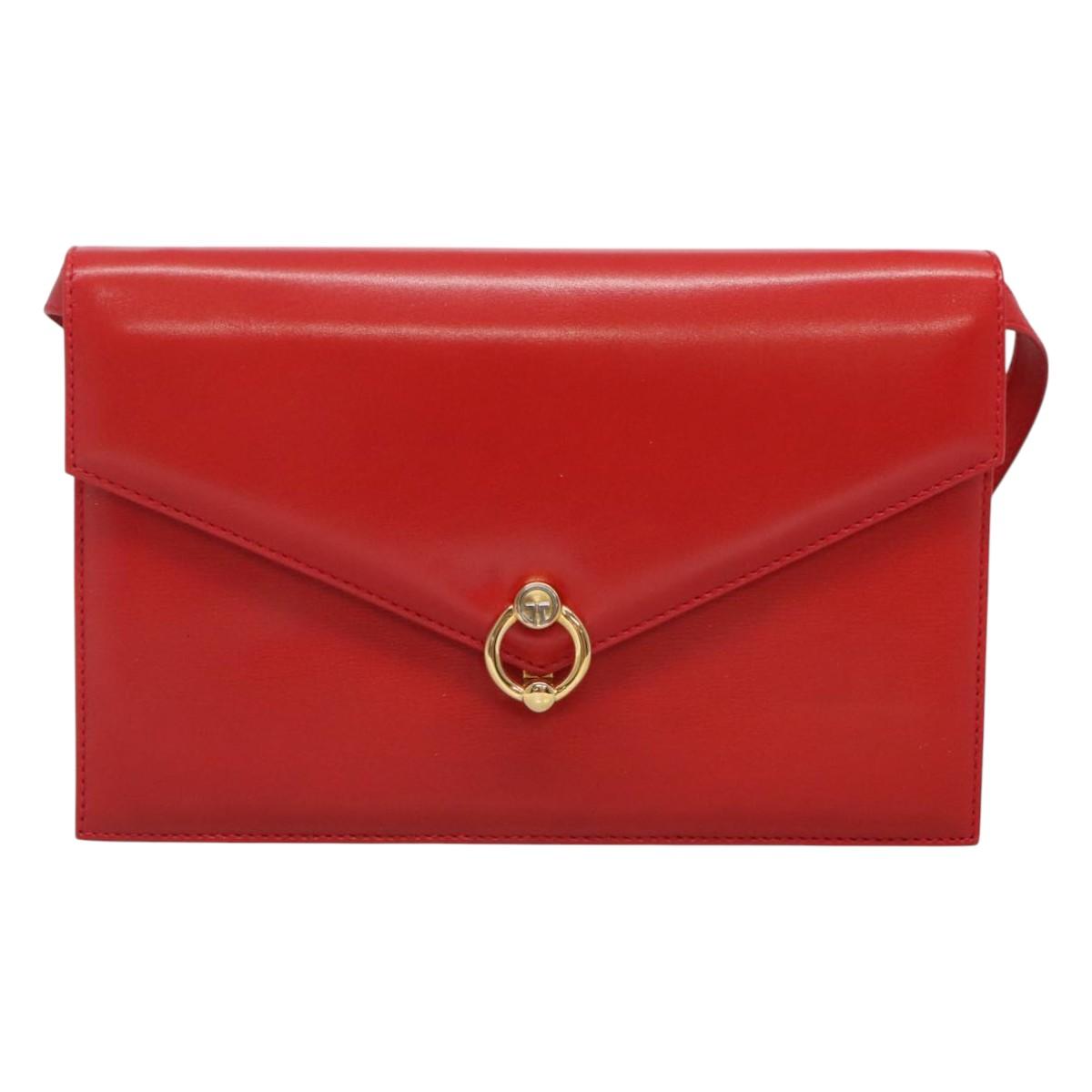 GUCCI Shoulder Bag Leather Red Gold Auth 126170