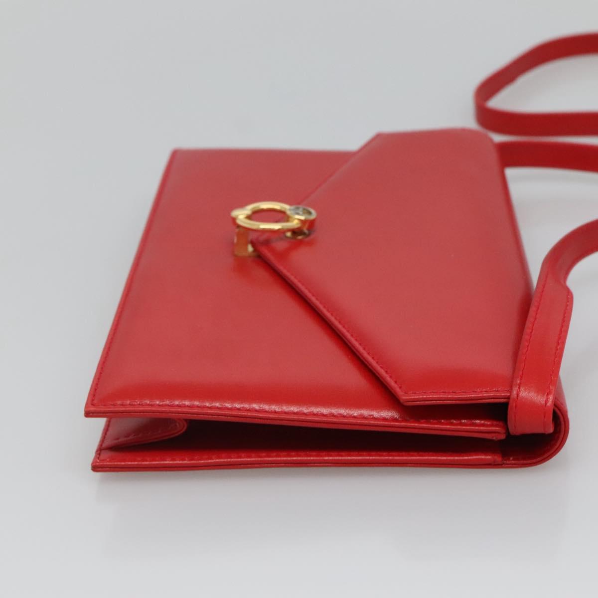 GUCCI Shoulder Bag Leather Red Gold Auth 126170