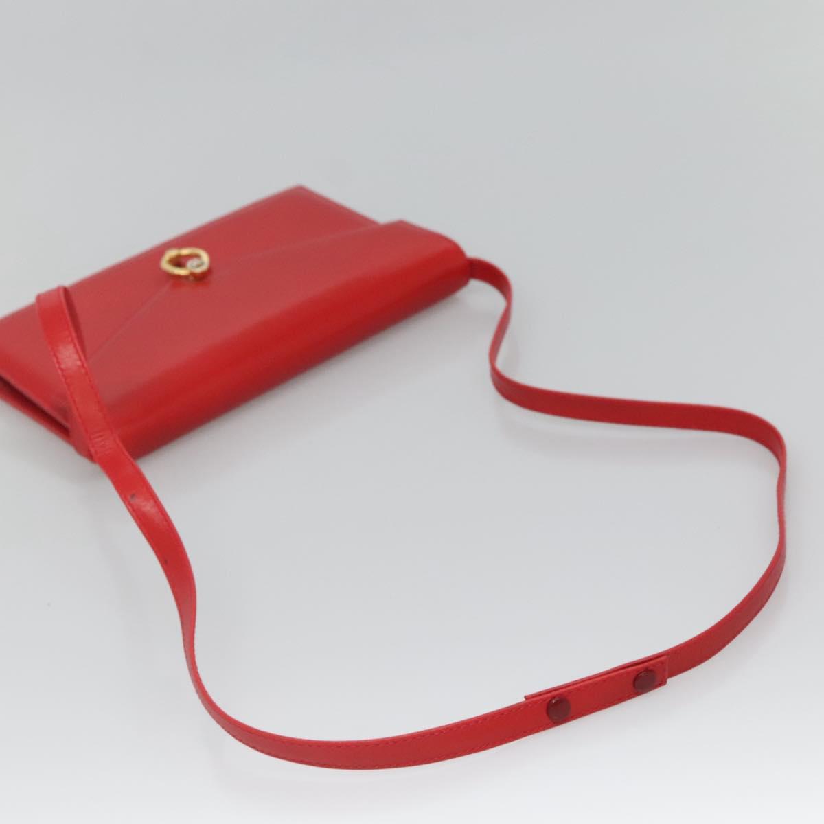 GUCCI Shoulder Bag Leather Red Gold Auth 126170