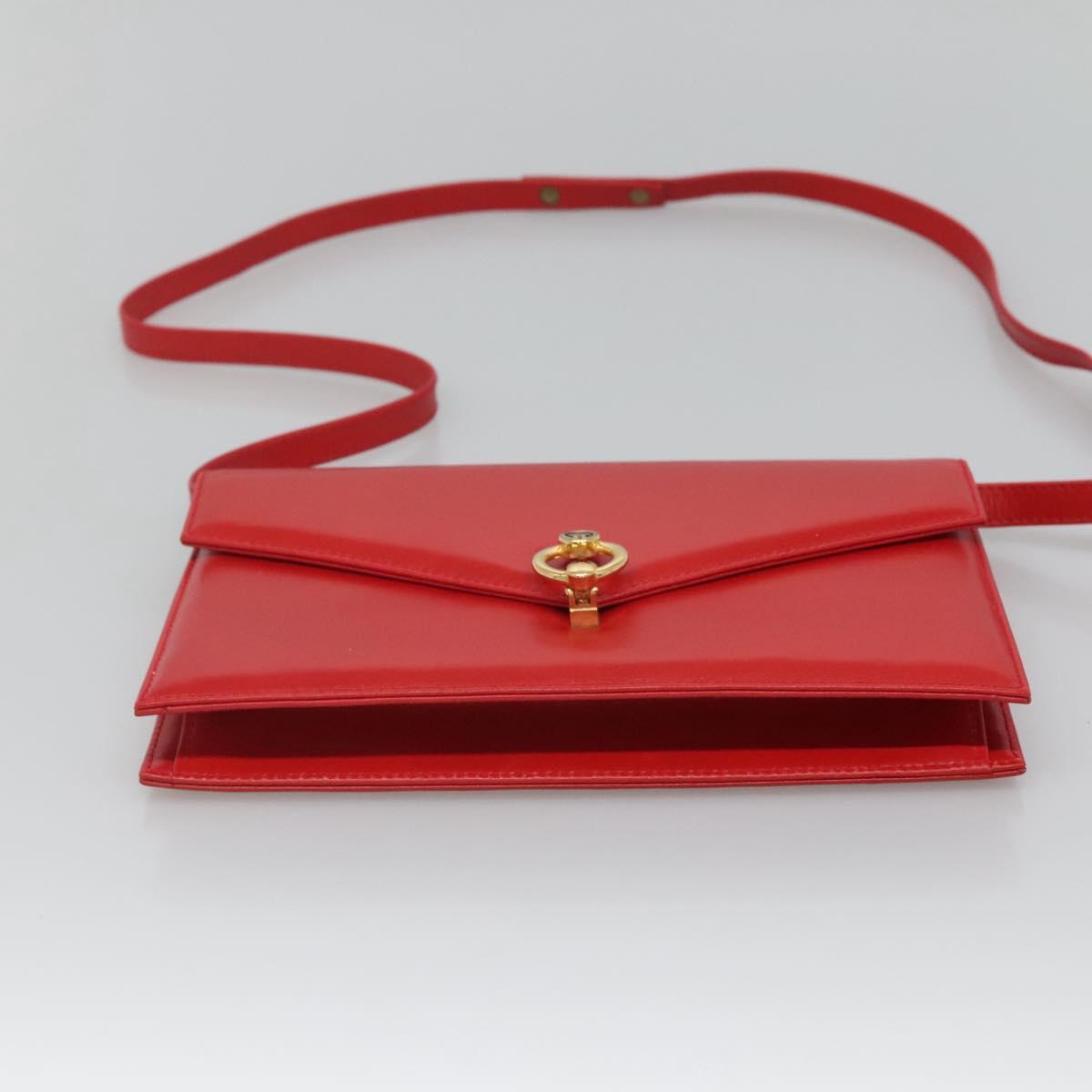 GUCCI Shoulder Bag Leather Red Gold Auth 126170