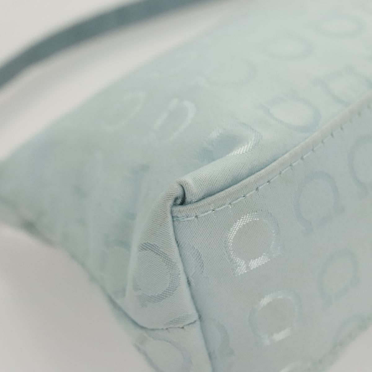 Salvatore Ferragamo Gancini Accessory Pouch Nylon Blue Silver Auth 126174