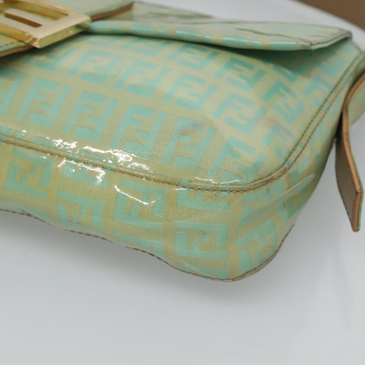 FENDI Zucchino Canvas Mamma Baguette Shoulder Bag Enamel Green Gold Auth 126178