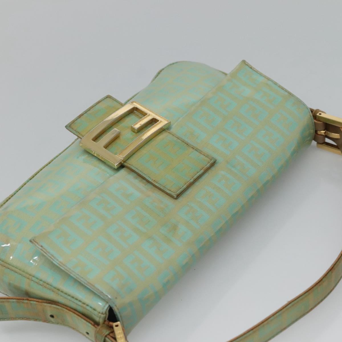 FENDI Zucchino Canvas Mamma Baguette Shoulder Bag Enamel Green Gold Auth 126178