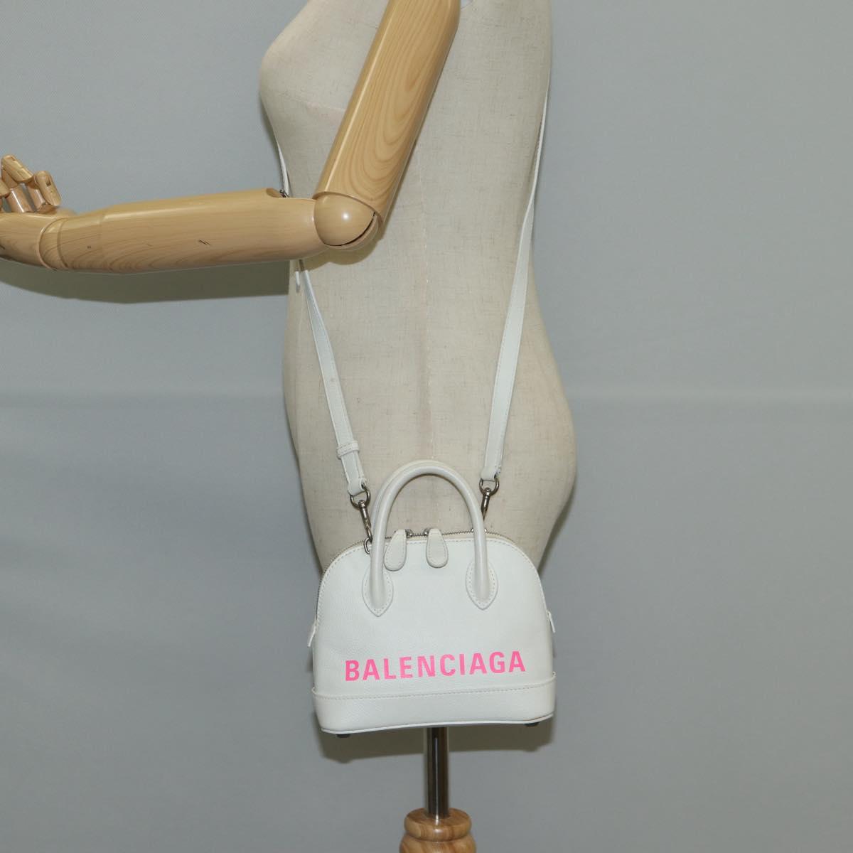 BALENCIAGA Ville Top Handle Hand Bag Leather 2way White 550646 Auth 126183M