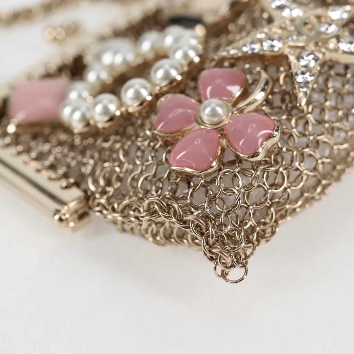 CHANEL Camellia COCO Mark Chain Pouch metal Gold AP2890 CC Auth 126238SM
