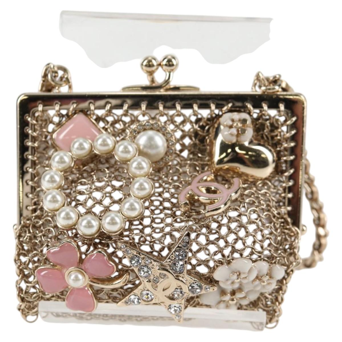 CHANEL Camellia COCO Mark Chain Pouch metal Gold AP2890 CC Auth 126238SM