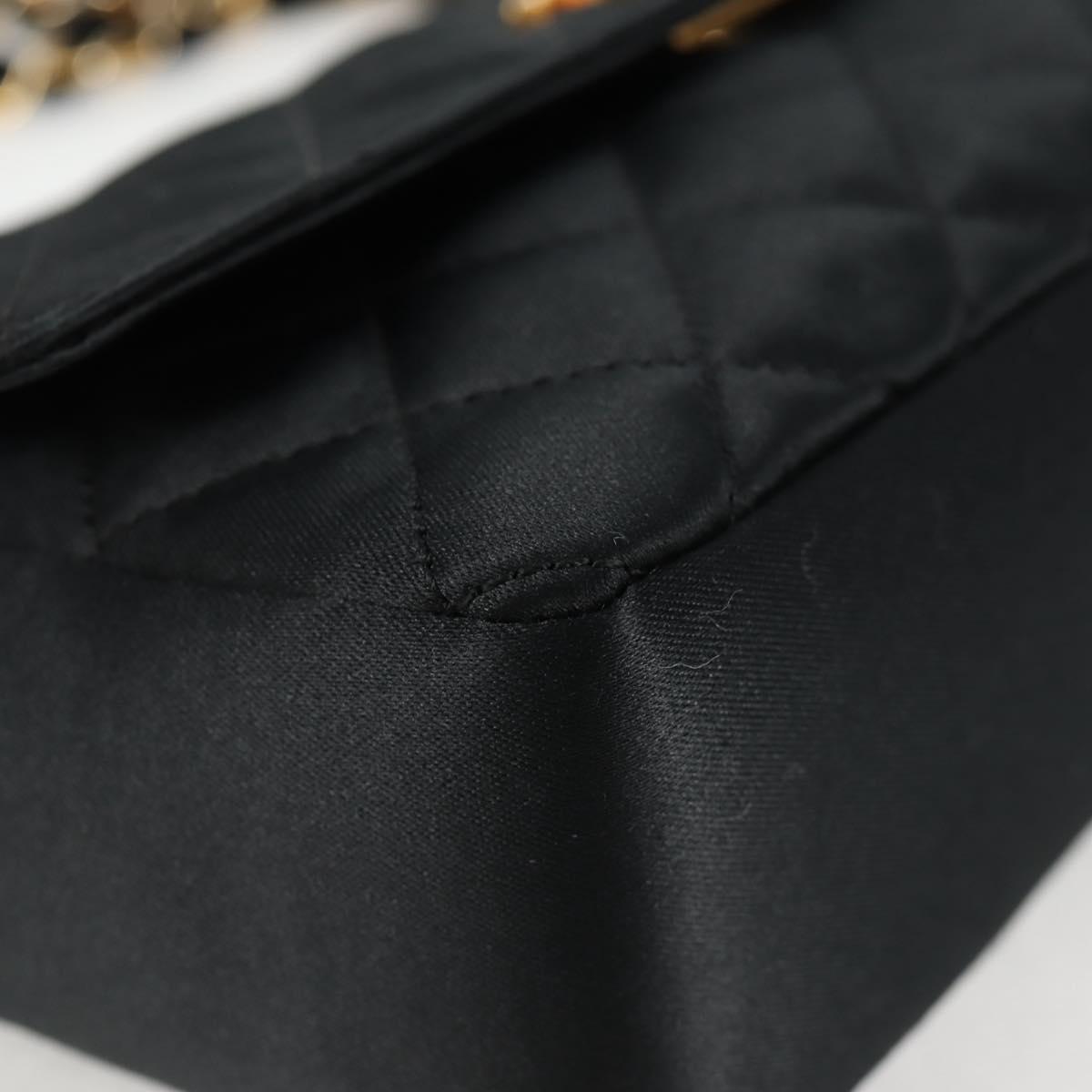 CHANEL Matelasse Chain Shoulder Bag Satin Black Gold CC Auth 126240V