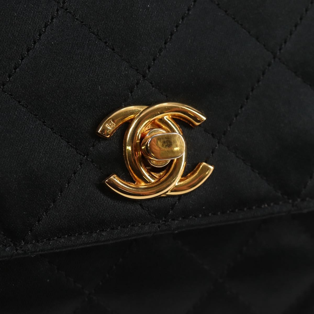CHANEL Matelasse Chain Shoulder Bag Satin Black Gold CC Auth 126240V