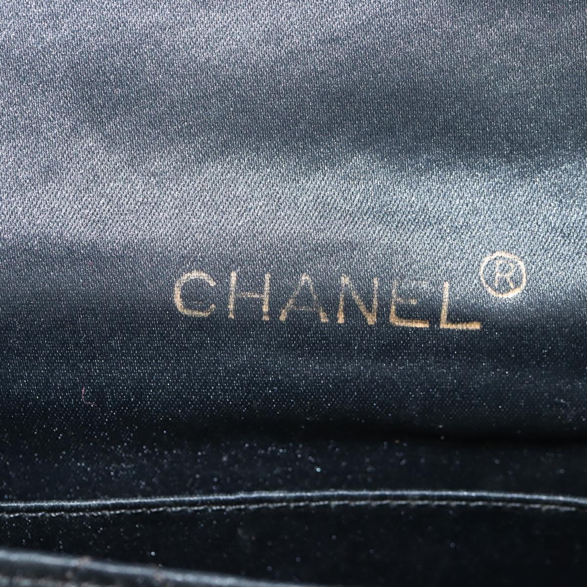 CHANEL Matelasse Chain Shoulder Bag Satin Black Gold CC Auth 126240V