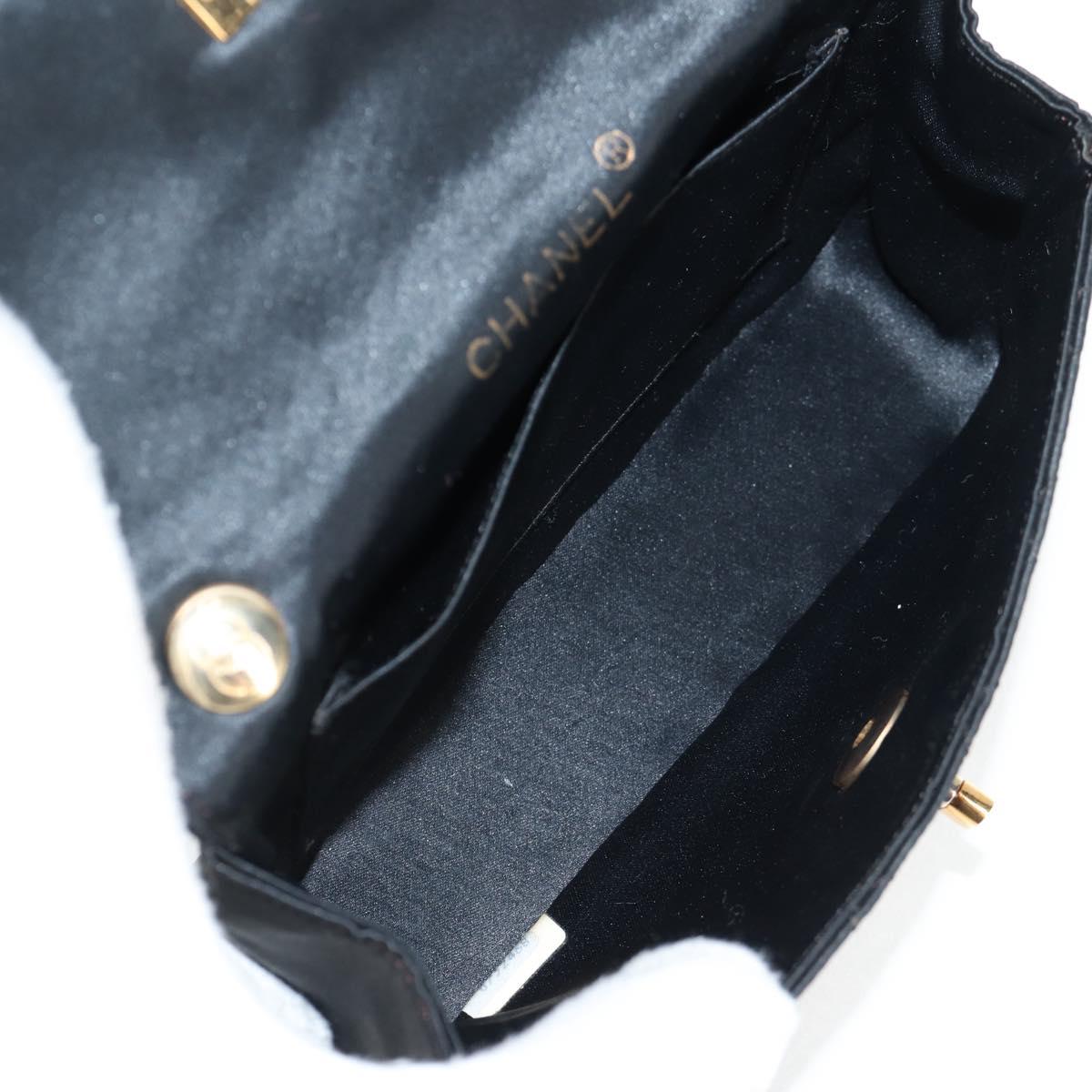 CHANEL Matelasse Chain Shoulder Bag Satin Black Gold CC Auth 126240V