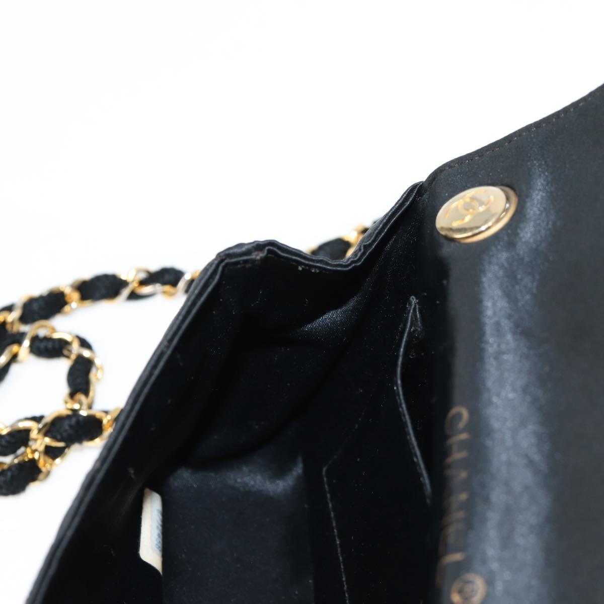 CHANEL Matelasse Chain Shoulder Bag Satin Black Gold CC Auth 126240V