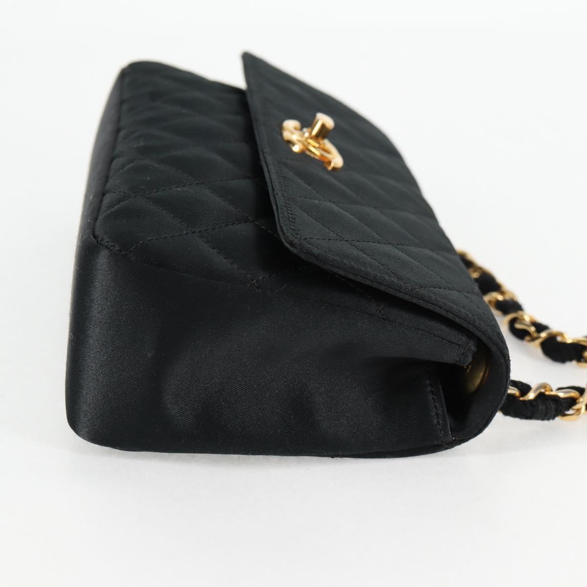 CHANEL Matelasse Chain Shoulder Bag Satin Black Gold CC Auth 126240V