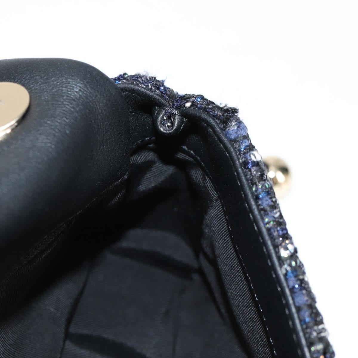 CHANEL Chain Pearl Shoulder Bag Tweed Navy Gold black CC Auth 126241SM