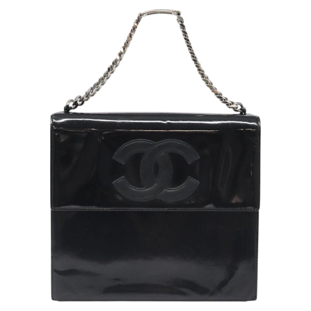 CHANEL COCO Mark Chain Hand Bag Patent leather Black Silver CC Auth 126242
