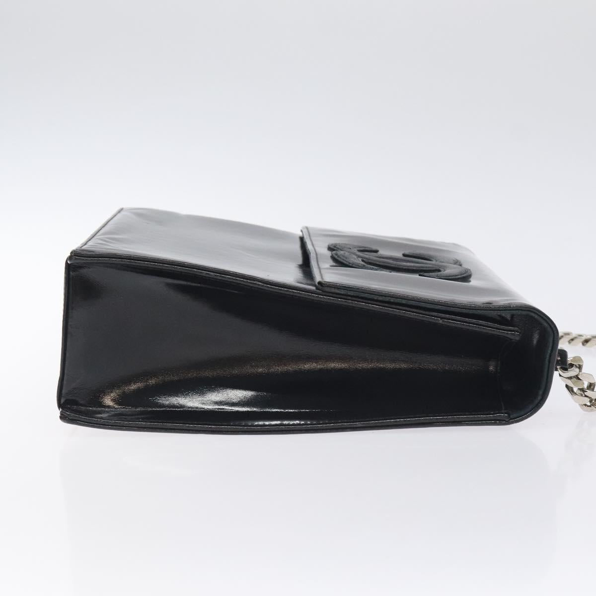 CHANEL COCO Mark Chain Hand Bag Patent leather Black Silver CC Auth 126242