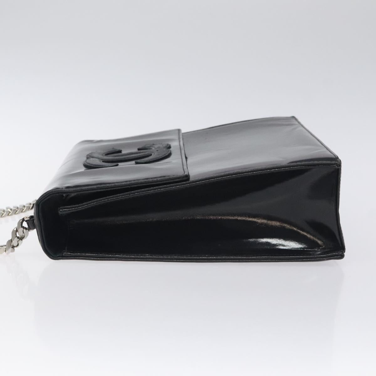 CHANEL COCO Mark Chain Hand Bag Patent leather Black Silver CC Auth 126242