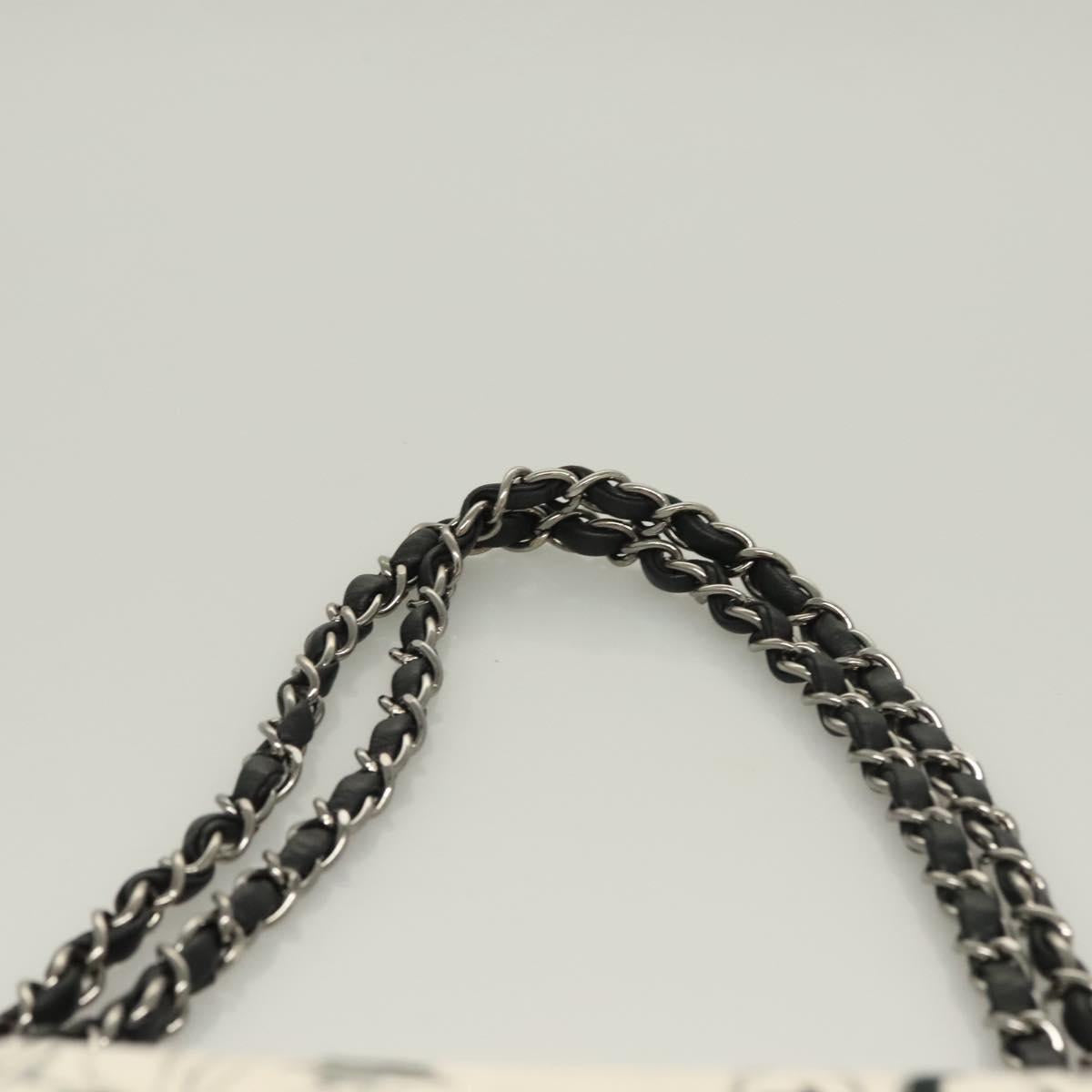 CHANEL Matelasse 25 Double Flap Chain Bag Canvas White Silver CC Auth 126243SV