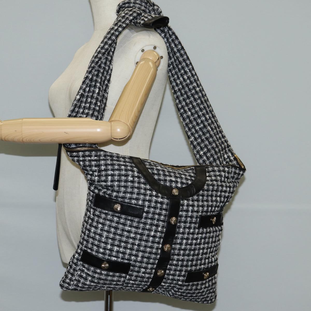 CHANEL Girl Chanel Jacket Shoulder Bag tweed Black White CC Auth 126244SAV
