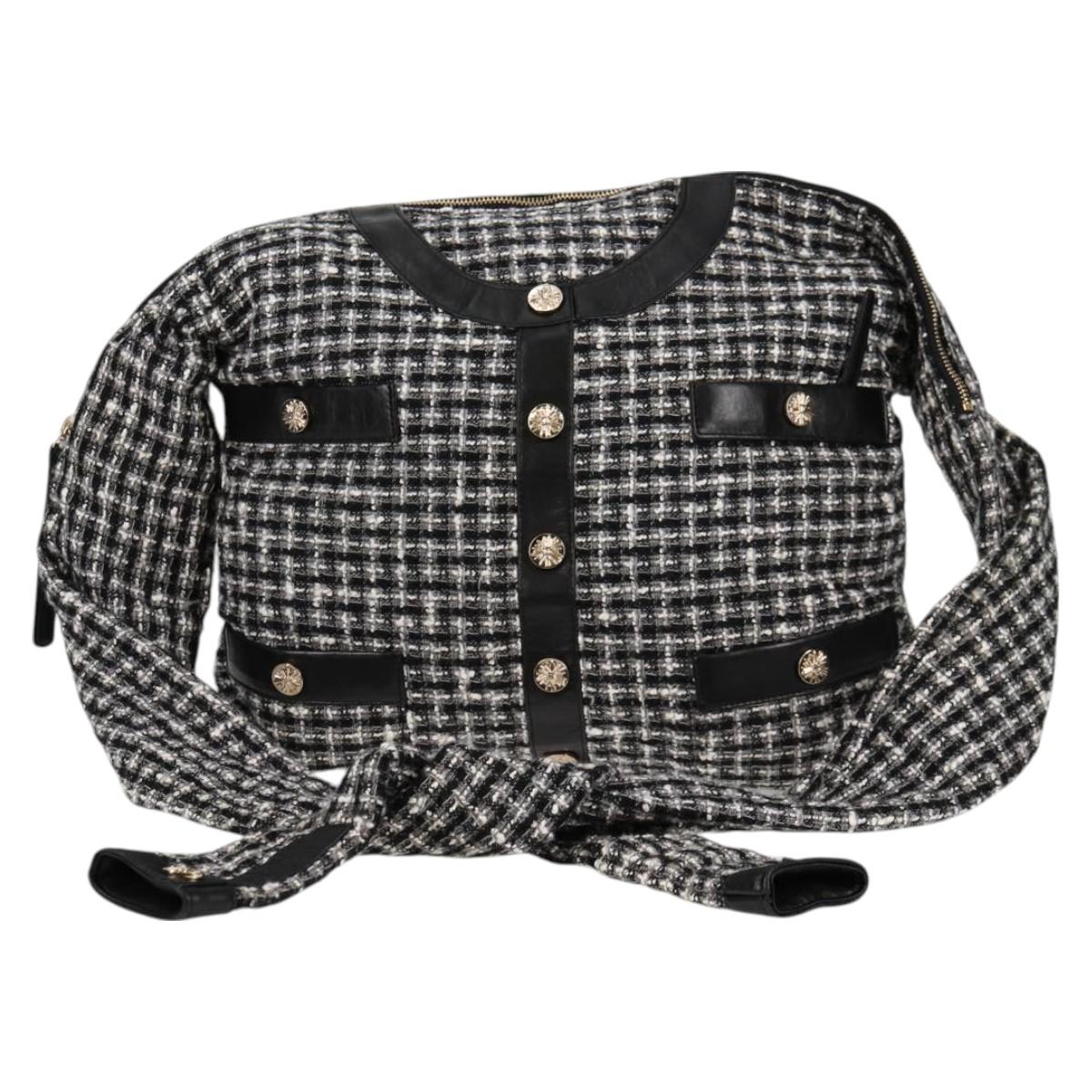 CHANEL Girl Chanel Jacket Shoulder Bag tweed Black White CC Auth 126244SAV