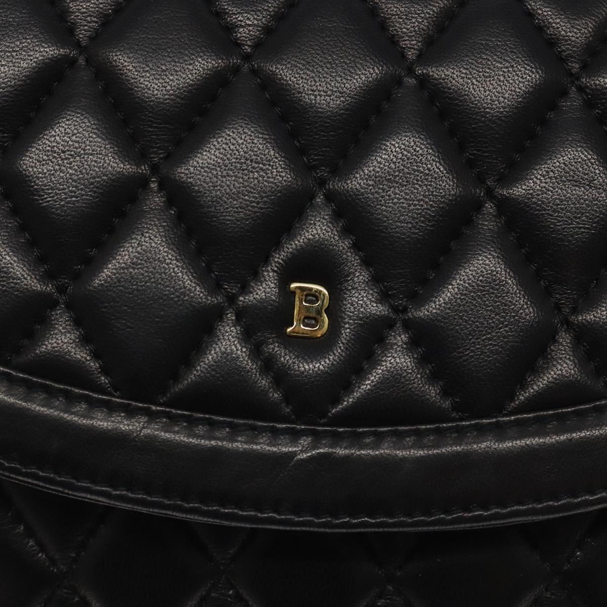 BALLY Chain Shoulder Bag Leather Black Gold Auth 126259